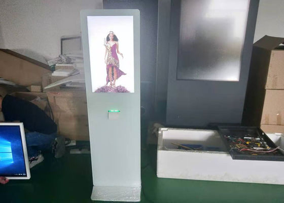 Layar sentuh kios informasi sentuh infra merah putih mengkilap besar 42 inci dengan printer