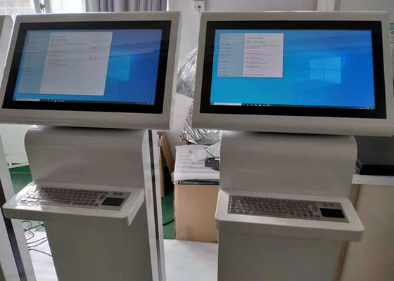Kios layar Sentuh Inframerah warna putih dengan resolusi 21.5 Inch 1920*1080 dibangun di pc dengan keyboard logam